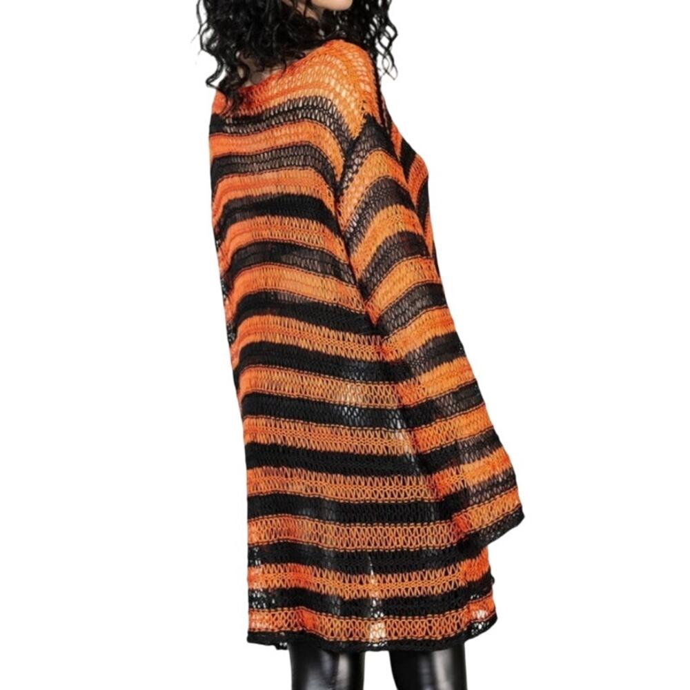 Killstar Orange and Black Open Weave Knit Long Sleeve Sweater Size Large - Picture 6 of 9